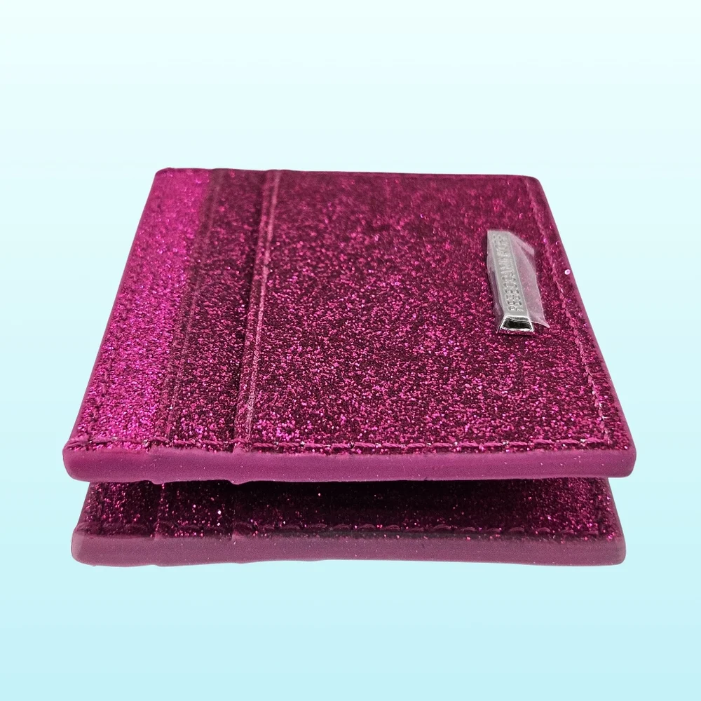 Rebecca Minkoff Card Case Wallet Hot Pink Leather Glitter Coated Sparkle Gift